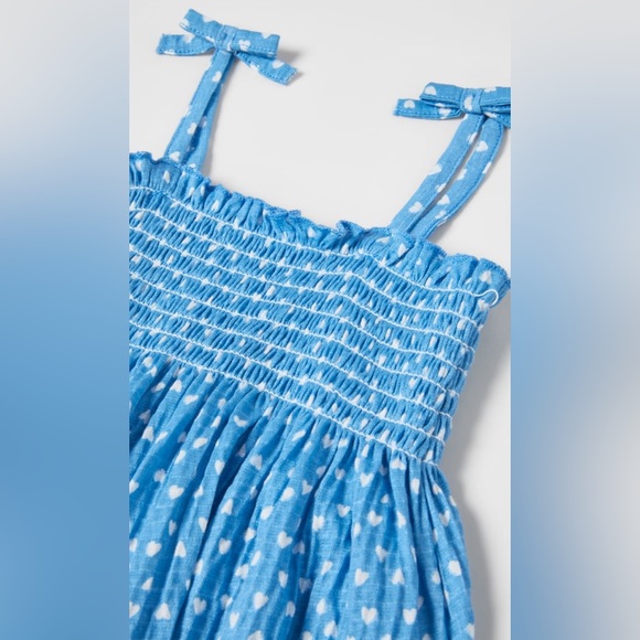 NWT Zara 18-24m heart print spaghetti strap dress with smocking and bows - Picture 3 of 3